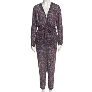 IRO Floral Plunge Neckline Long Sleeve Jumpsuit in Grey Size 4 — STUNNING!!!